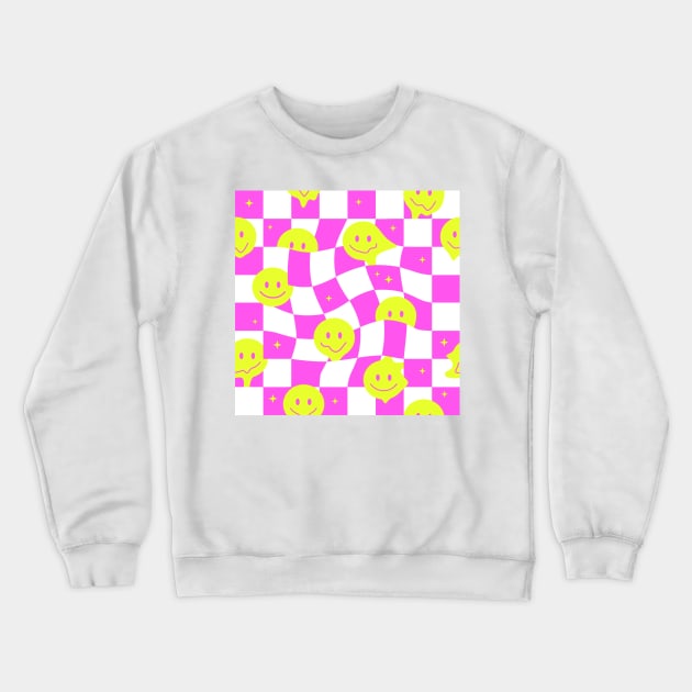 Checkered smiley pink Crewneck Sweatshirt by disturbingwonderland